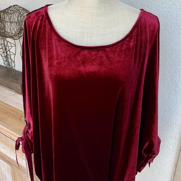 ELVI Burgundy Red Wine Velvet Ribbon Grommet Fall Winter Christmas Top S… - Picture 4 of 7